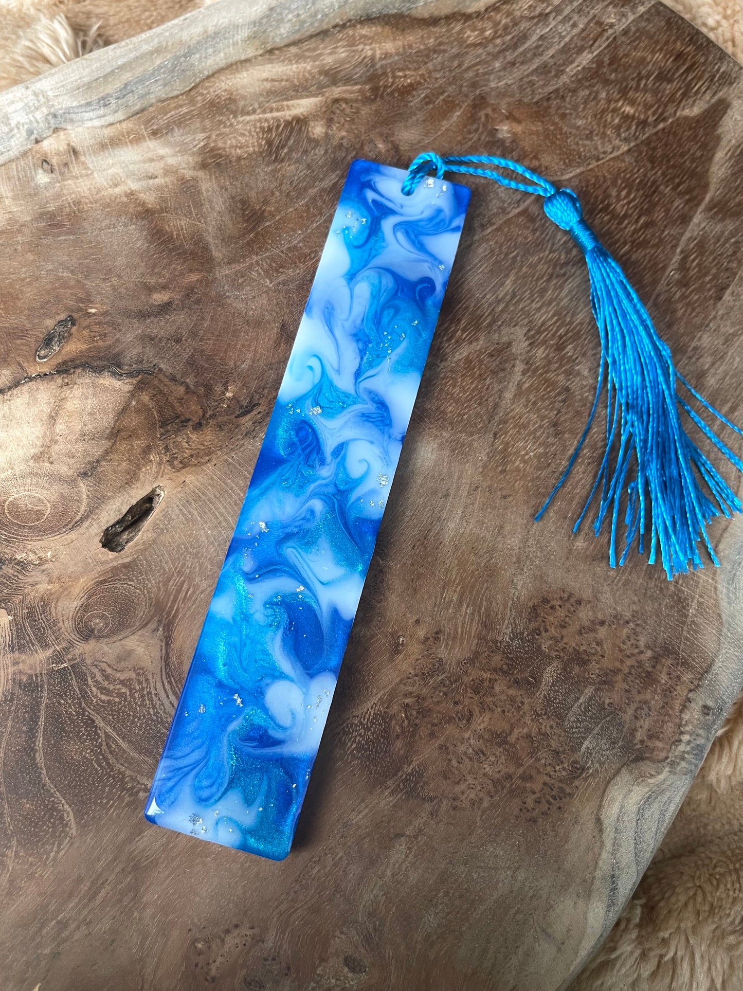Marque page marbré bleu